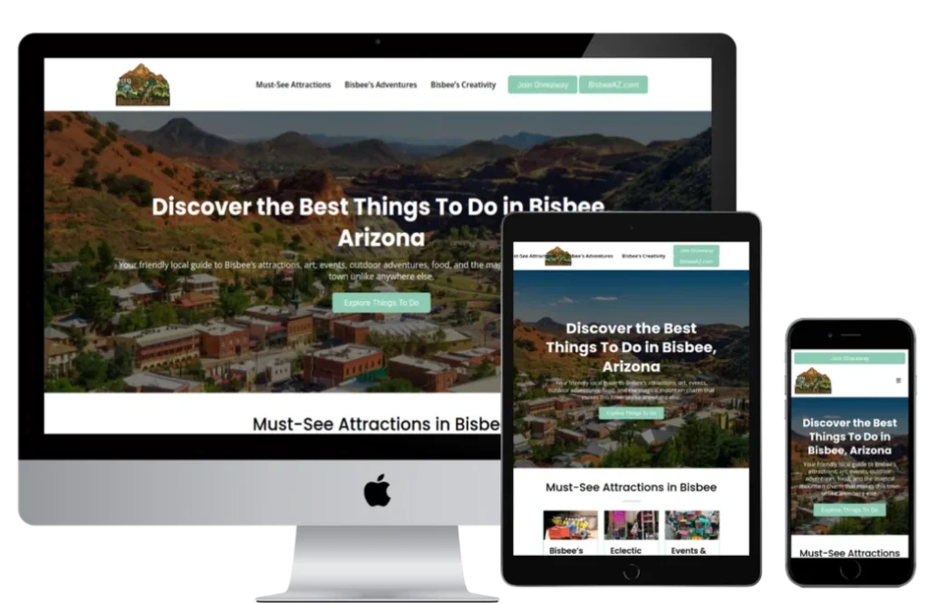 BisbeeAZ.com – Local Tourism & Giveaway Funnel Website